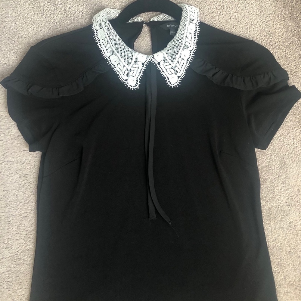 RW&CO Black Ruffle Blouse with lace collar XS - Picture 6 of 6